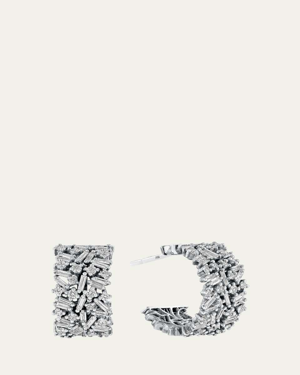 18K White Gold Fireworks Diamond Hoop Earrings
